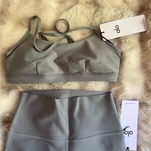 ALO Yoga Gray Sports Bra and Shorts Set